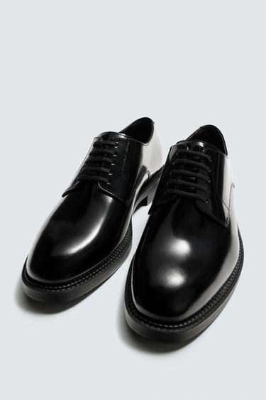 LEATHER DERBY SHOES - Black by Zara - Image 4