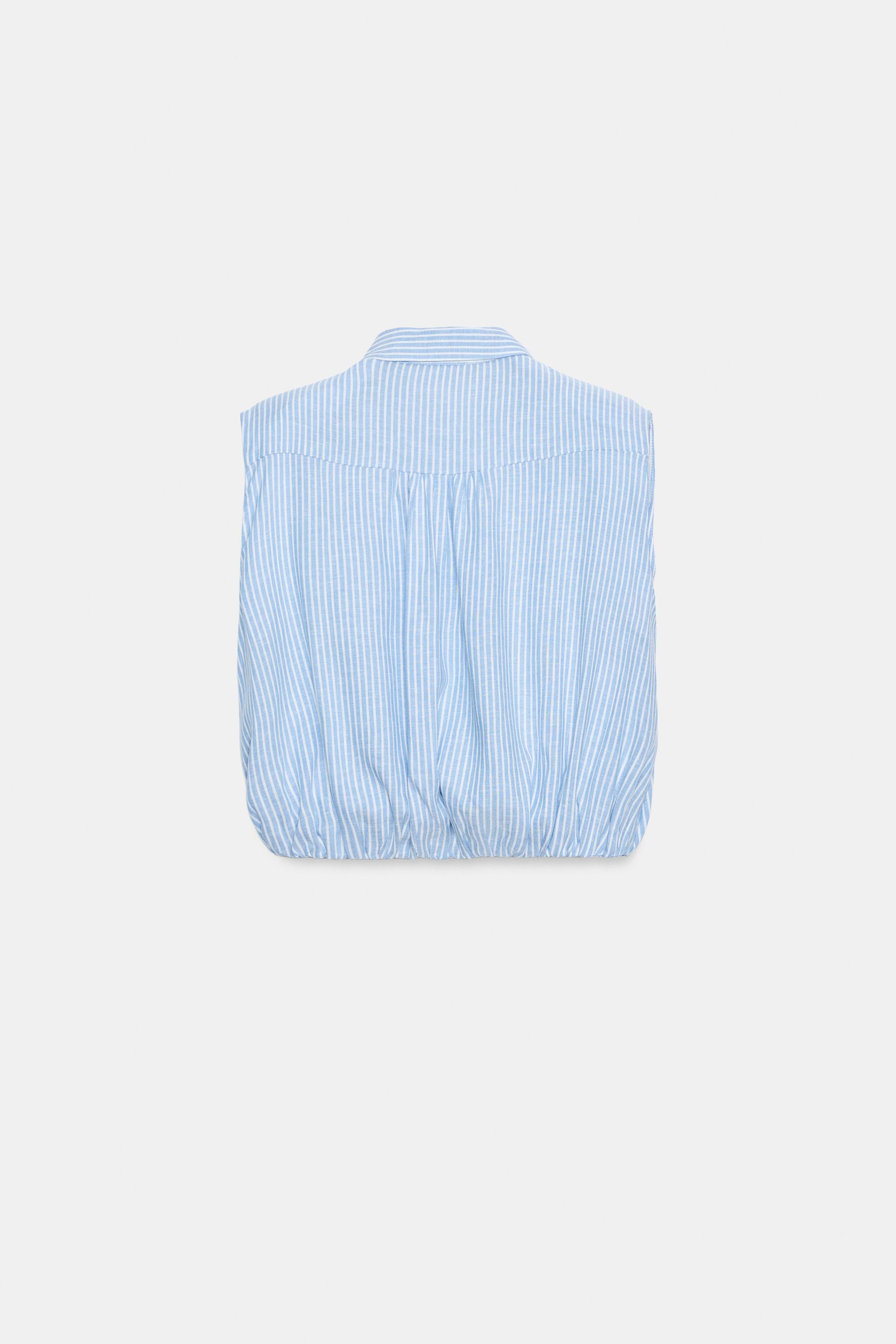Женские рубашки Zara SHORT STRIPED SHOULDER PAD SHIRT — фото 7