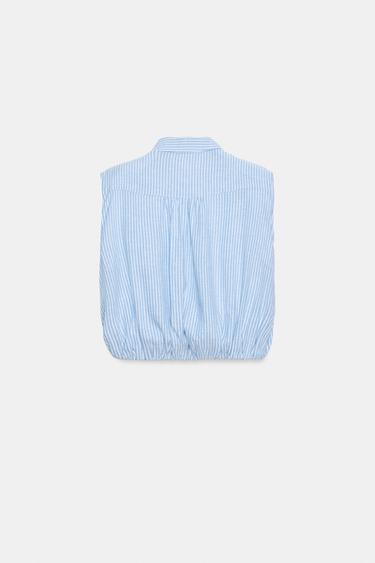 CHEMISE COURTE À RAYURES AVEC ÉPAULETTES - Bleu / Blanc de Zara - Image 6