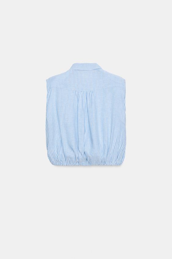 CHEMISE COURTE À RAYURES AVEC ÉPAULETTES - Bleu / Blanc de Zara - Image 6