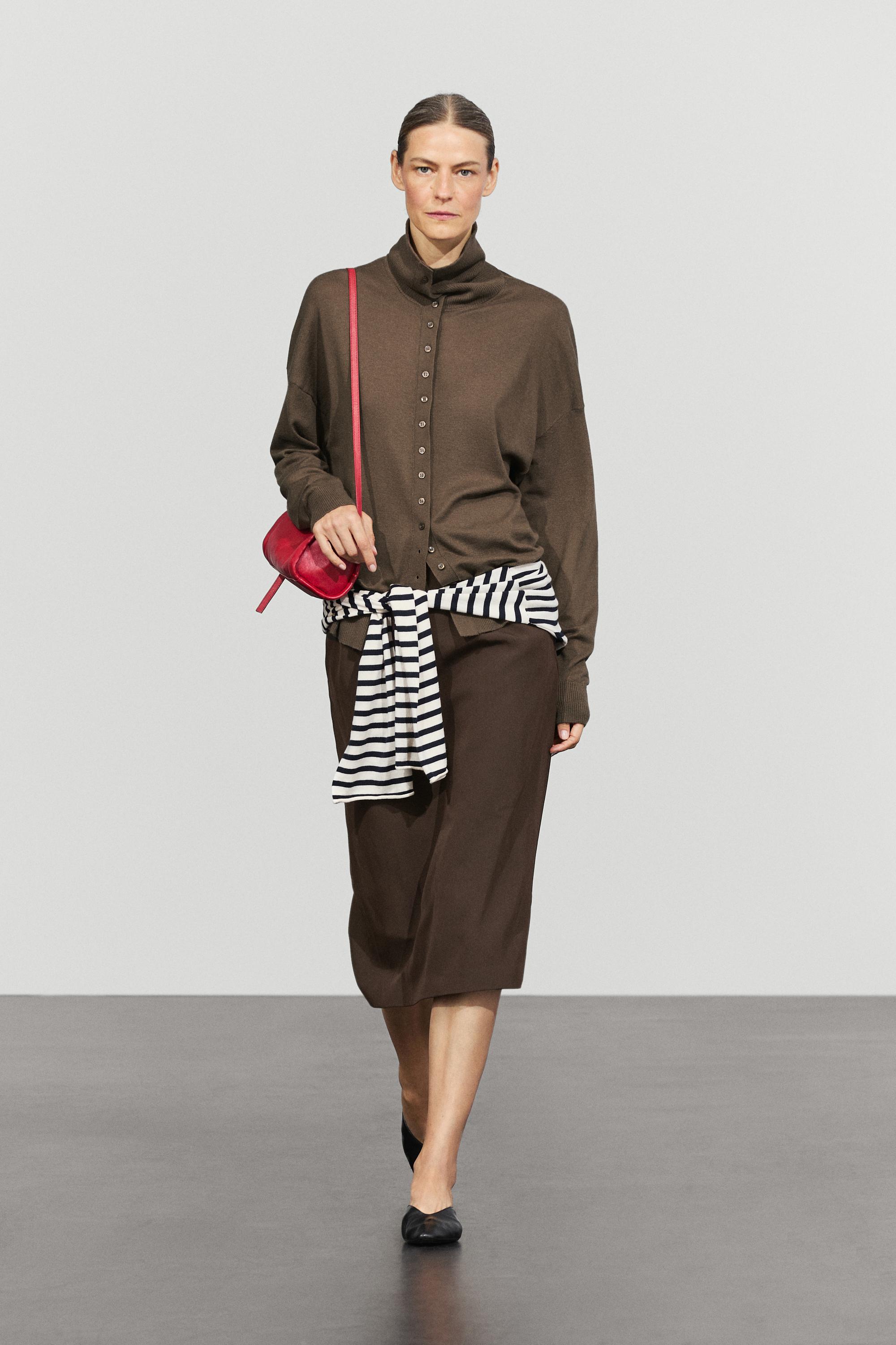 Turtleneck cardigan with button detail — Khaki