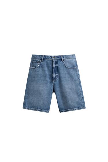 Zara REGULAR FIT DENIM SHORTS - Light blue