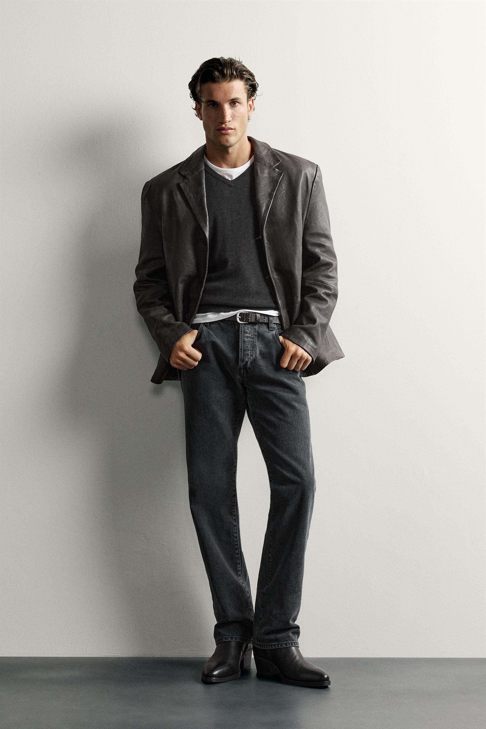 REGULAR FIT LEATHER BLAZER