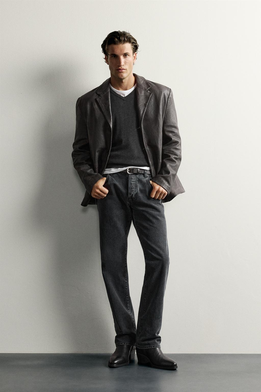 REGULAR FIT LEATHER BLAZER