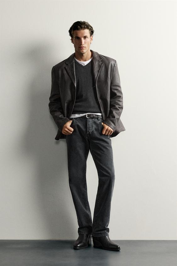 BLAZER AUS LEDER REGULAR FIT - Grau meliert von Zara - Bild 0