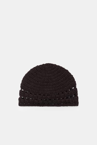 BEADED CROCHET SKULL CAP — Brown 2