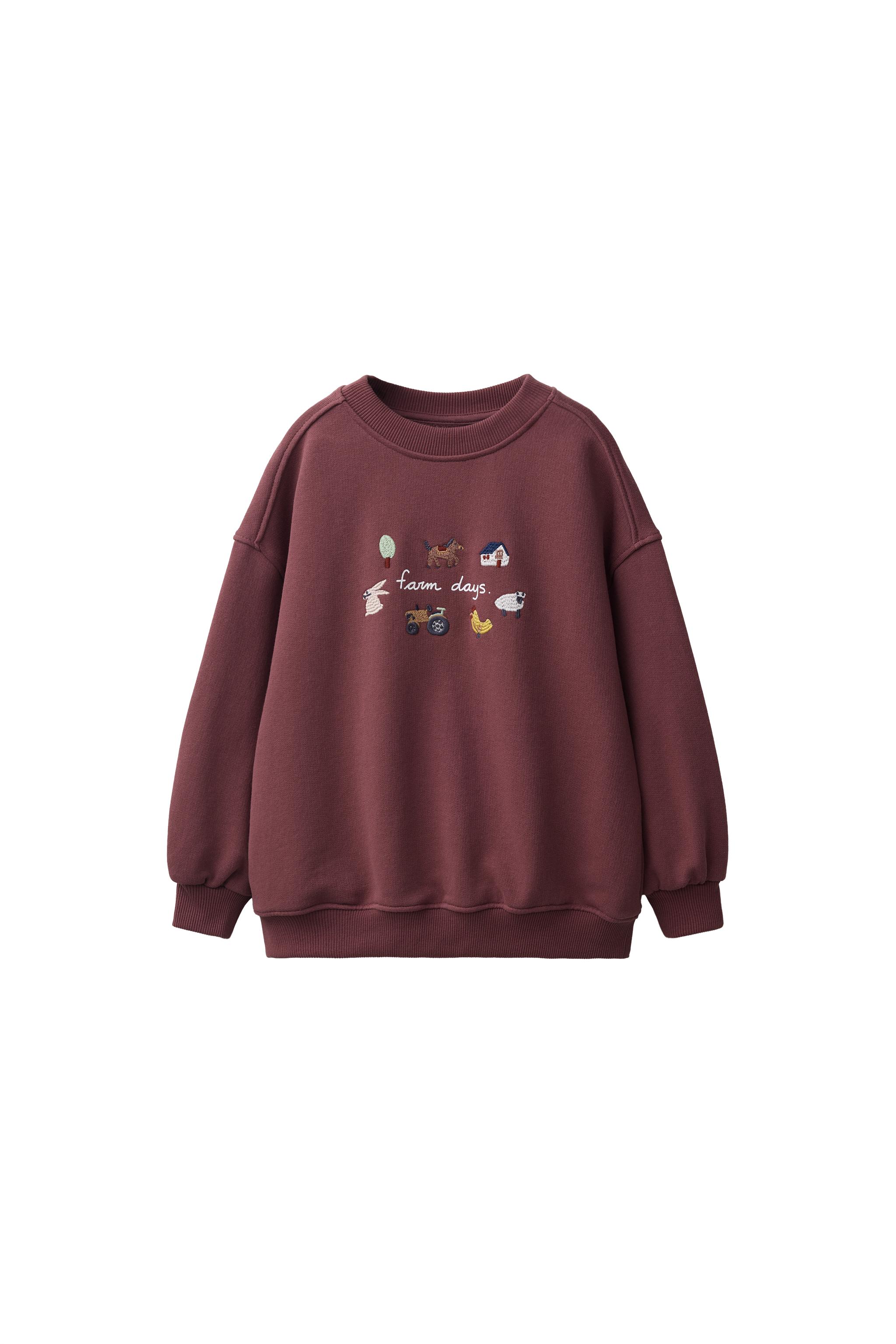 FARM EMBROIDERY SWEATSHIRT - Burgundy | ZARA United States