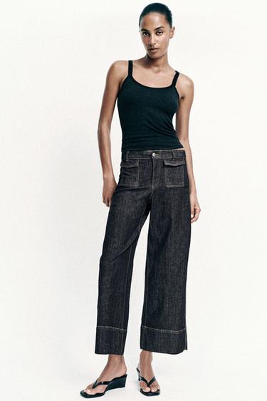 Z1975 CULOTTES DENIM TROUSERS - Black by Zara