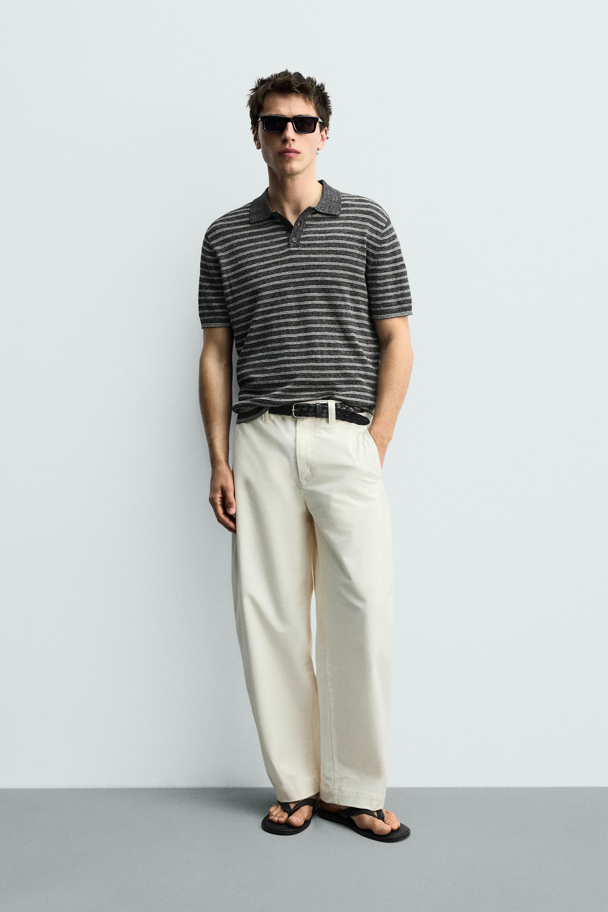 KNIT LINEN COTTON BLEND POLO SHIRT