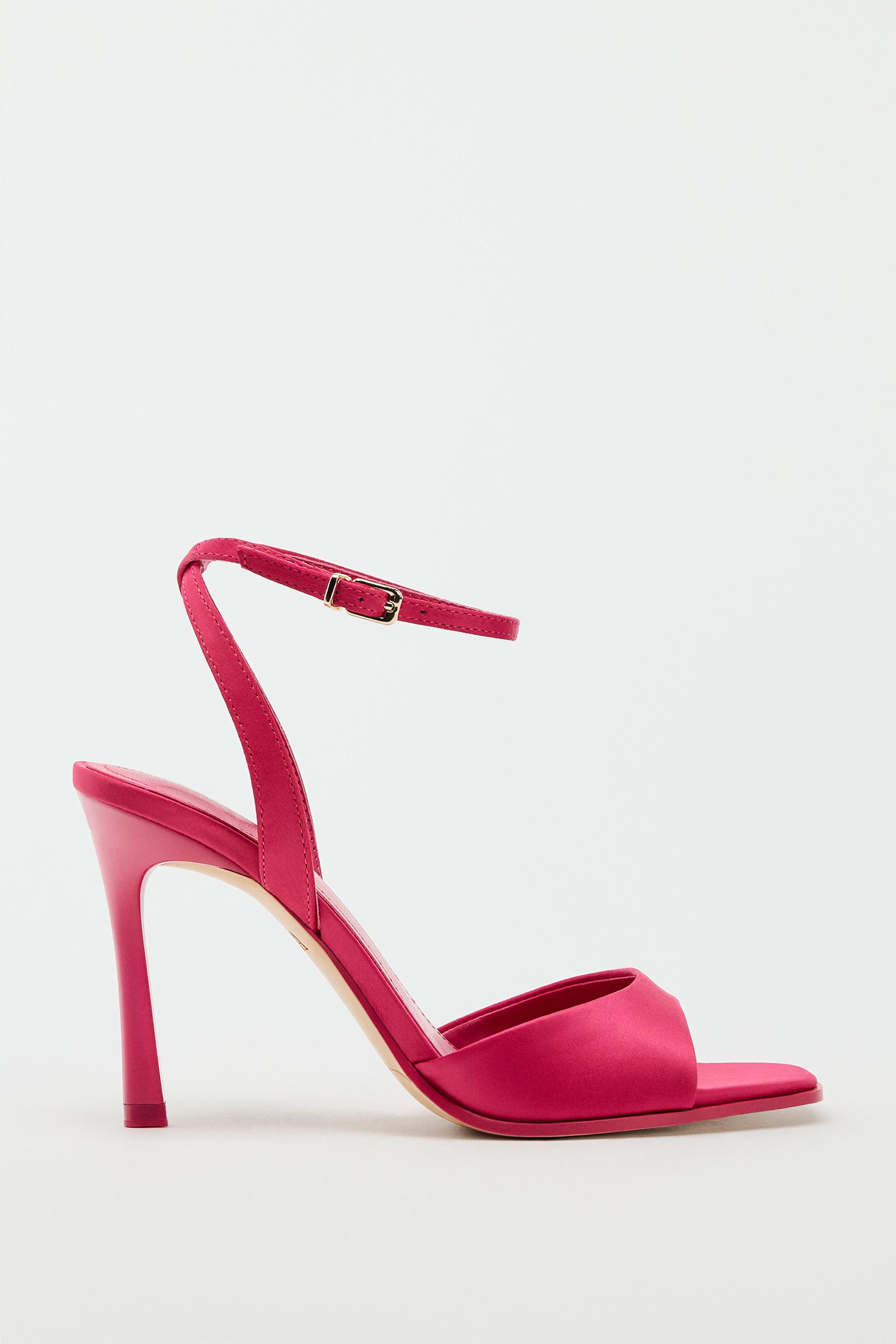 SATIN HIGH-HEEL SANDALS WITH ANKLE STRAP - Red | ZARA 