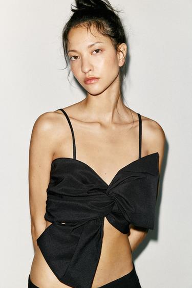 TOP COURT MAXI LACET - Noir de Zara