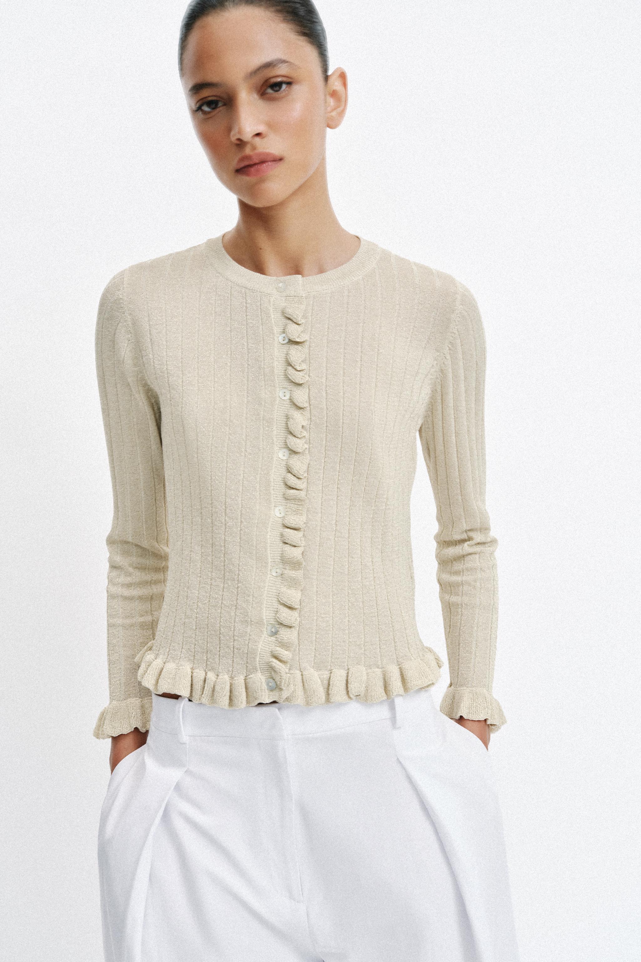 GILET EN MAILLE VOLANTS FIL MÉTALLISÉ