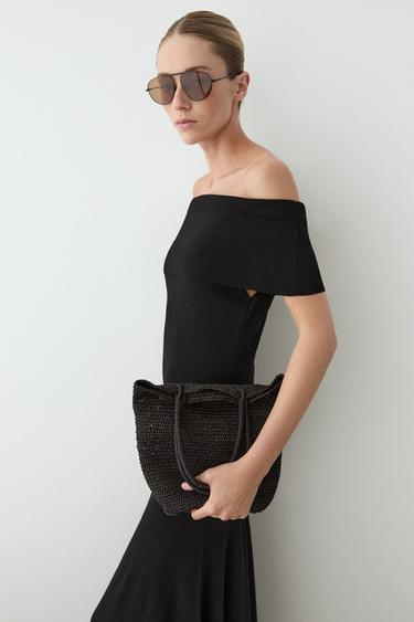 Zara Knit midi dress with exposed shoulders - Black