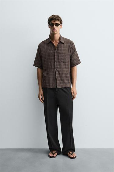 Zara RELAXED FIT PLAID SHIRT - Brown - Image 0