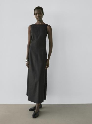Zara Long flowing linen blend dress - Black - Image 0