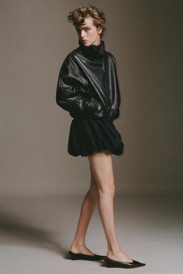 Veste bomber en cuir nappa à boutons - Noir de Zara