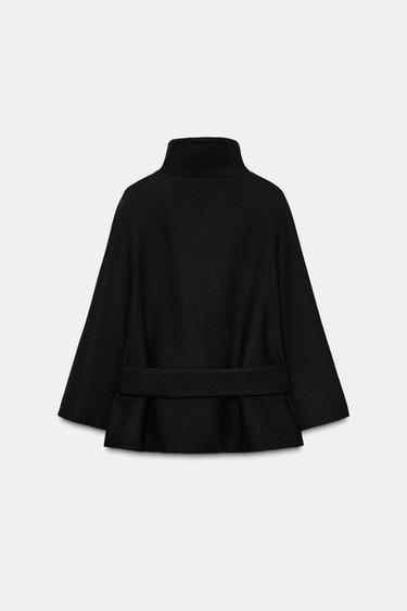 MANTEAU COURT CAPE CEINTURE AVEC LAINE - Noir de Zara - Image 8