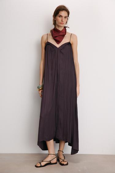SATIN STRAPPY MIDI DRESS - Aubergine by Zara