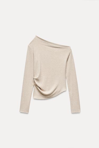 ASYMMETRIC GATHERED TOP - Beige by Zara