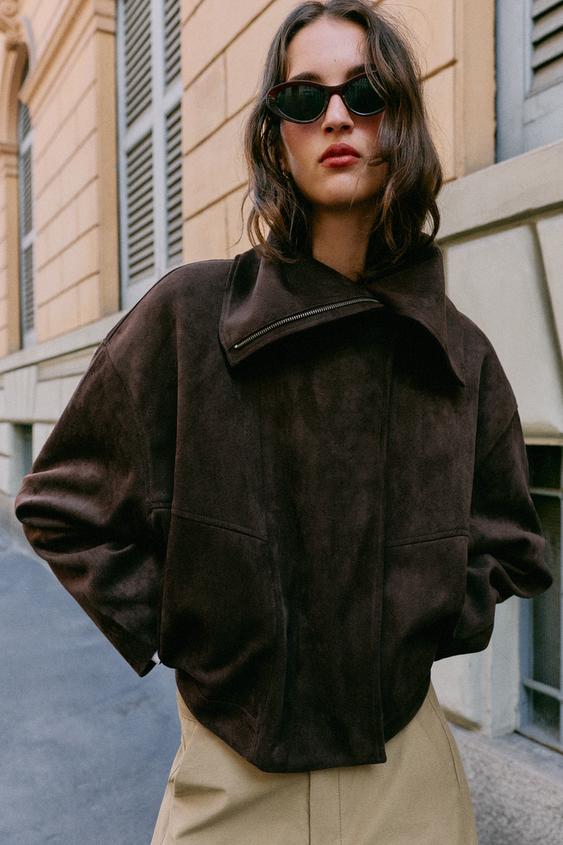 BLOUSON BOMBER COL AMPLE - Marron de Zara - Image 1