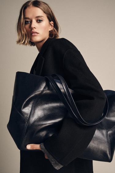 BOLSA PIEL MAXI SHOPPER - Azul Marino de Zara