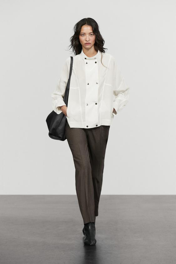 Camisa cuello mao cierre snap - Crudo de Zara - Imagen 0