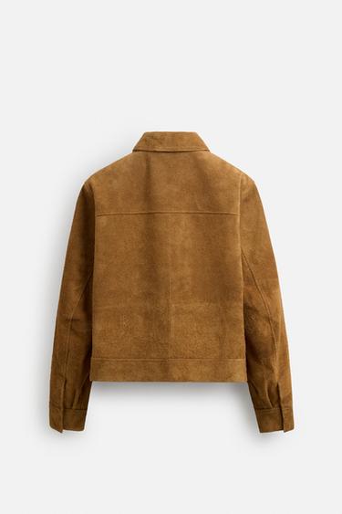 Zara LIMITED EDITION SUEDE LEATHER JACKET - taupe brown