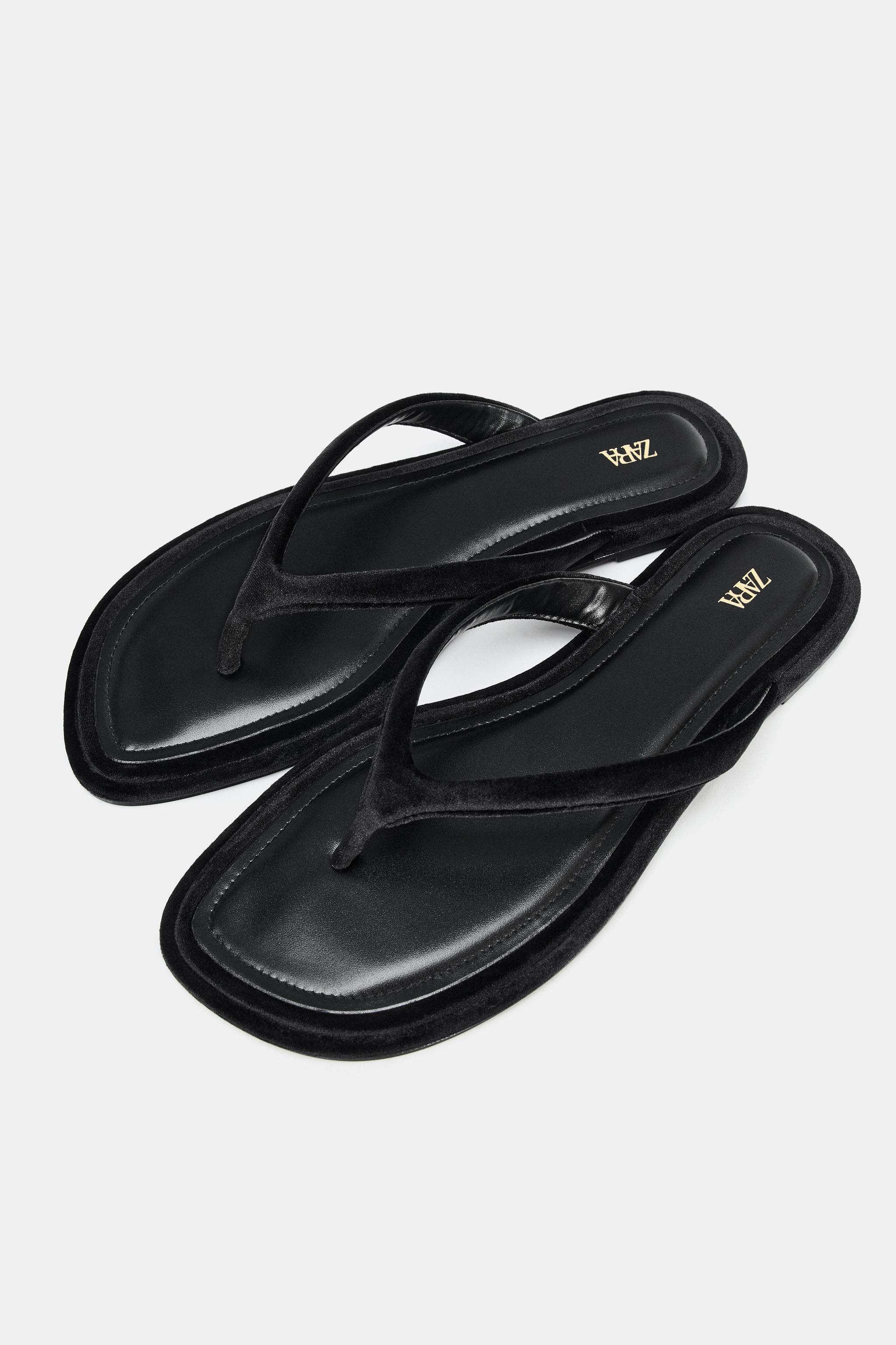ベルベットエフェクトフラットサンダル - ブラック | ZARA Japan / 日本