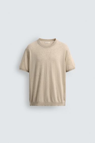 Zara KNIT LINEN-COTTON BLEND T-SHIRT - Light beige