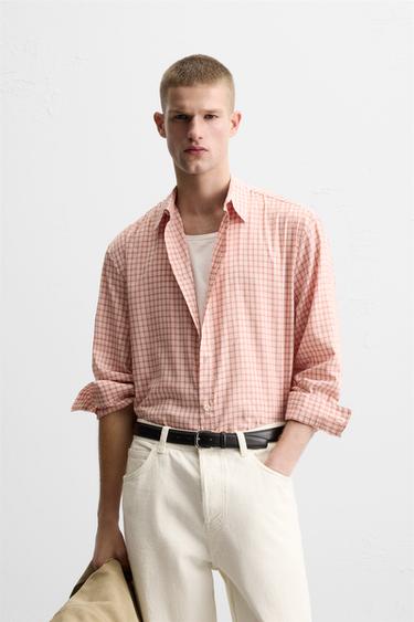 COTTON/VISCOSE CHECK SHIRT - Pink by Zara