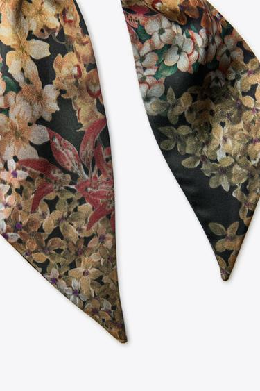 FOULARD CRAVATE IMPRIMÉ FLEURS - Marron de Zara - Image 3