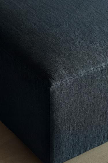 POUFFE WITH REMOVABLE WASHED LINEN COVER - Blue by Zara - Image 2