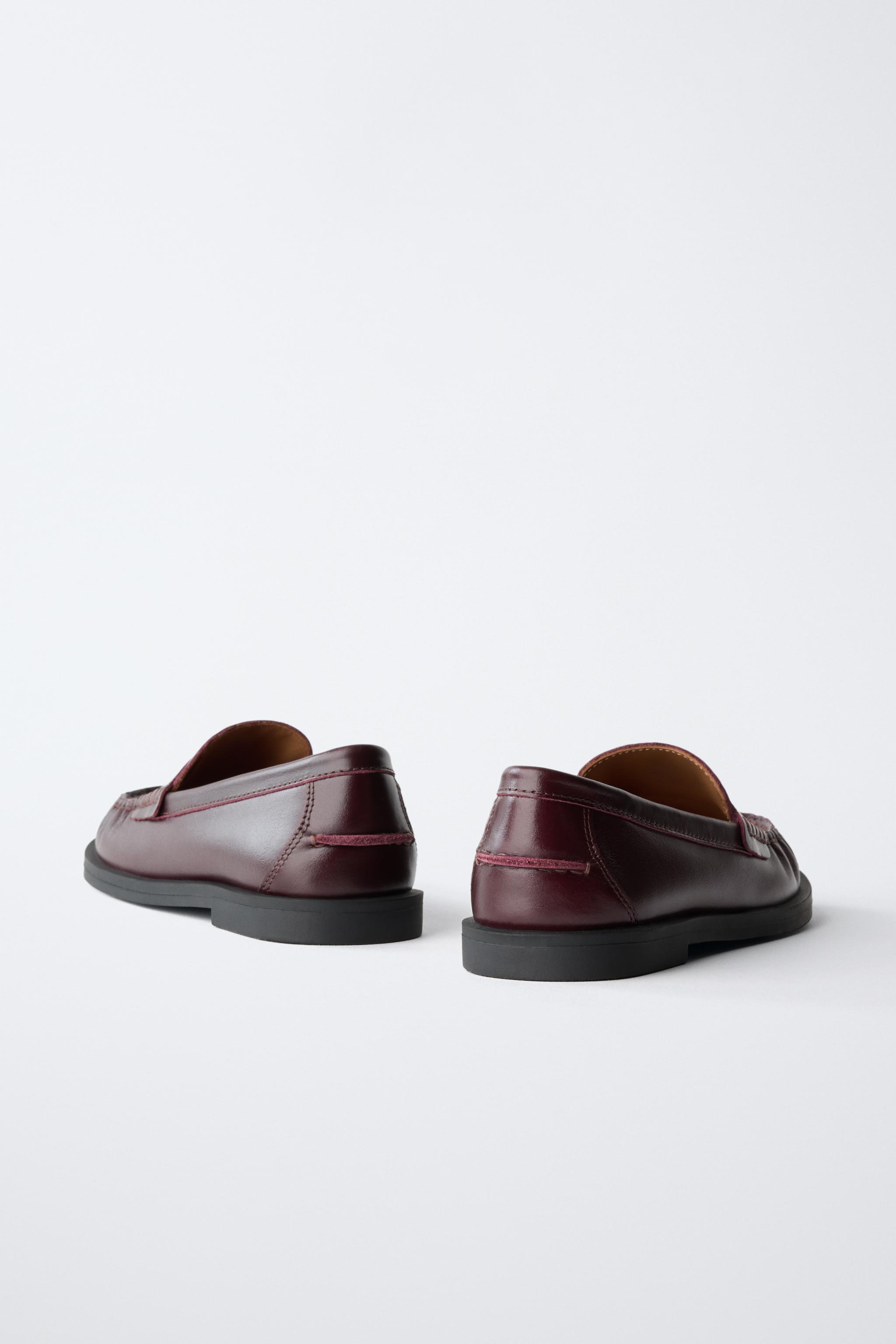 LEATHER LOAFERS - Burgundy Red | ZARA United States