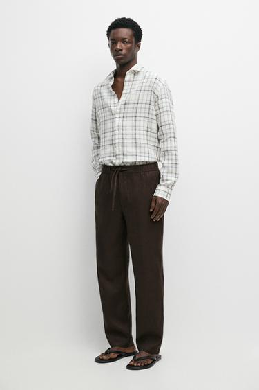 Zara Linen jogger fit pants - Brown - Image 0