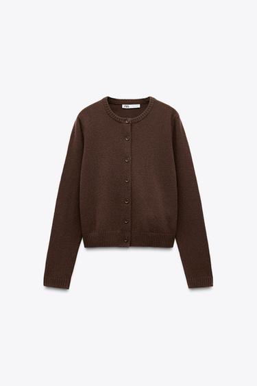 100% WOOL BASIC CARDIGAN - Brown by Zara