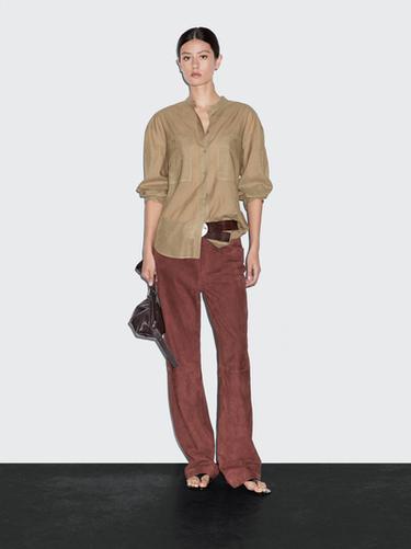 Camisa larga cuello mao - Khaki de Zara