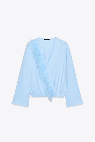 BLOUSE SATINÉE PLUMES - Écru de Zara - Image 2