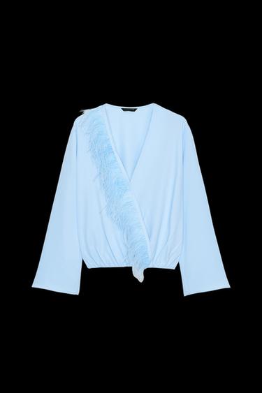 FEATHER CROSSOVER BLOUSE - Ecru by Zara - Image 0