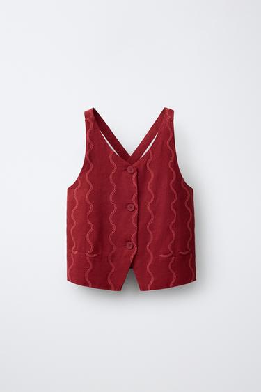 EMBROIDERED WAVE WAISTCOAT WITH LINEN - Intense red by Zara