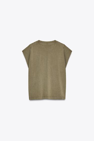 CAMISETA MANGA SISA EFECTO LAVADO - Oliva de Zara