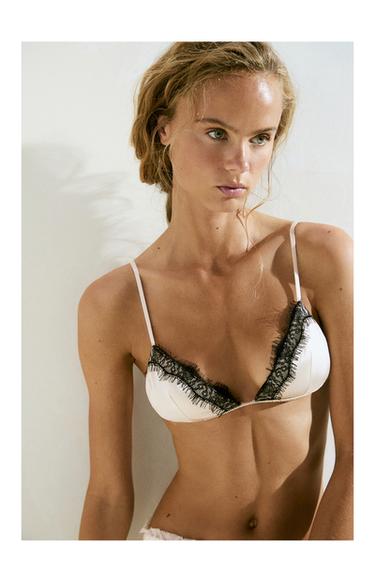 Zara Silk blend lace triangle bra - Ecru