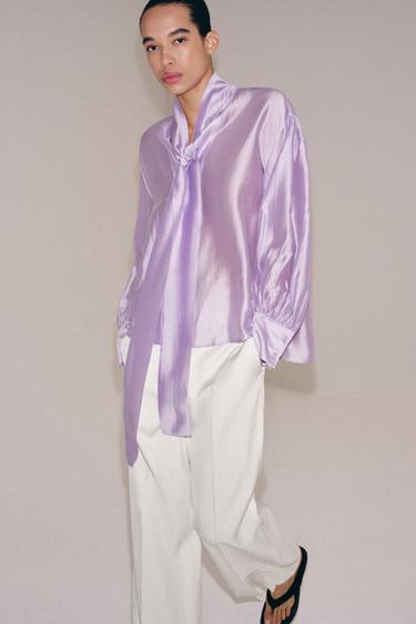 ZW COLLECTION SATIN SHIRT WITH TIES - Purple by Zara