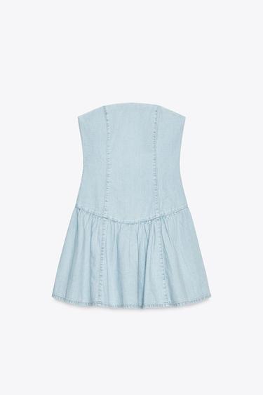 TRF BANDEAU DENIM DRESS - Light blue by Zara - Image 4