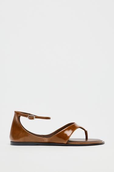Zara LEATHER TOE SANDALS - Brown