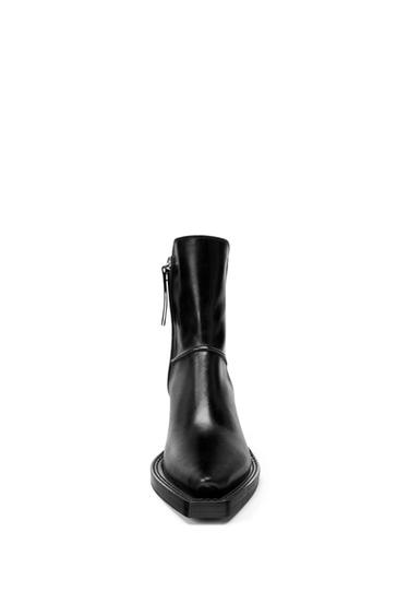 Zara LIMITED EDITION LEATHER COWBOY ANKLE BOOTS - Black