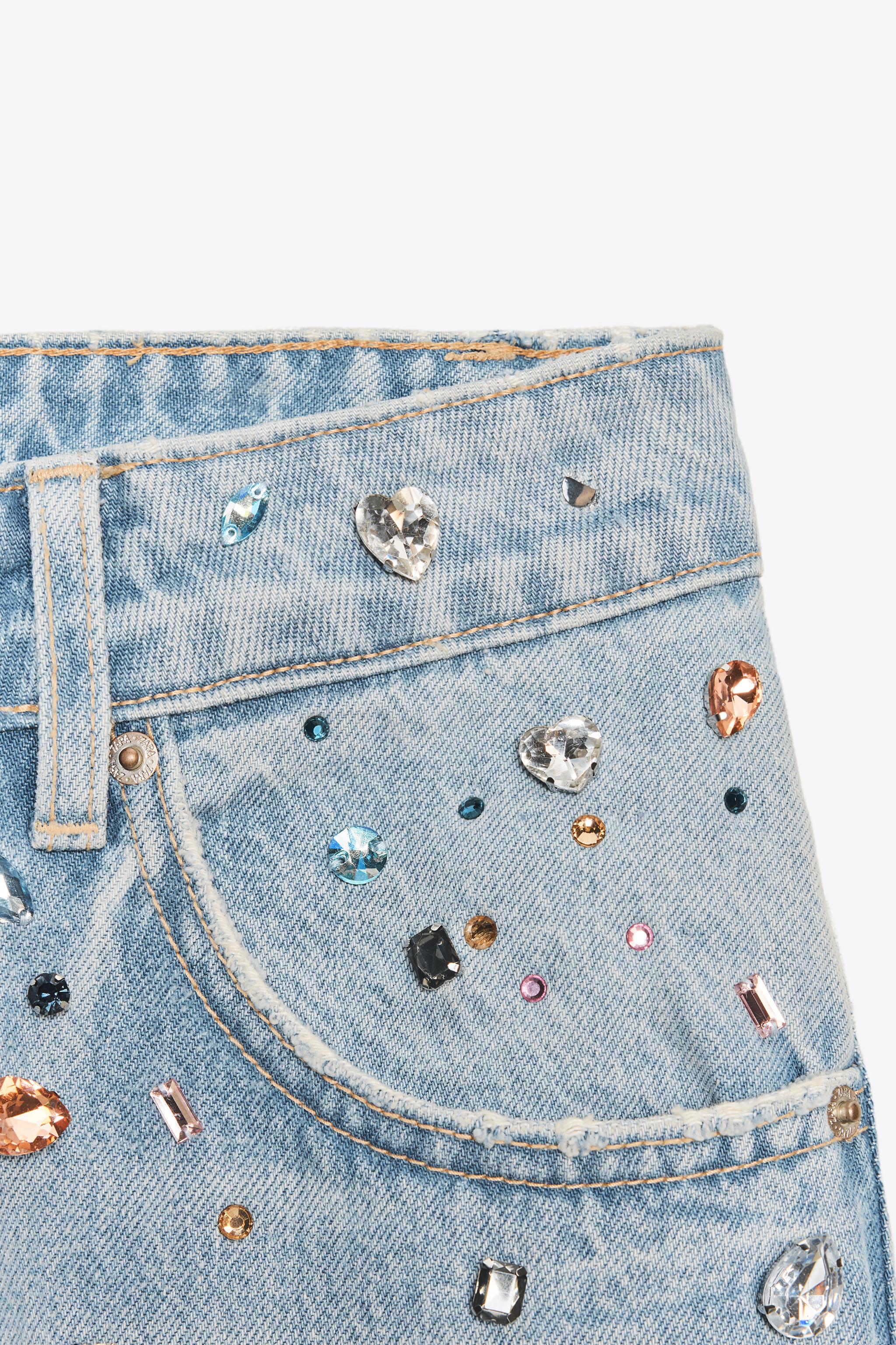 RELAXED OVERSIZE HIGH WAIST JEANS WITH JEWELS - Light blue