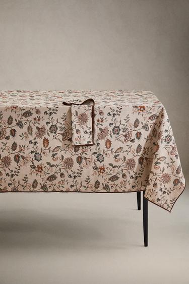 FLORAL PRINT TABLECLOTH WITH TOPSTITCHING - Brown / Taupe by Zara - Image 0