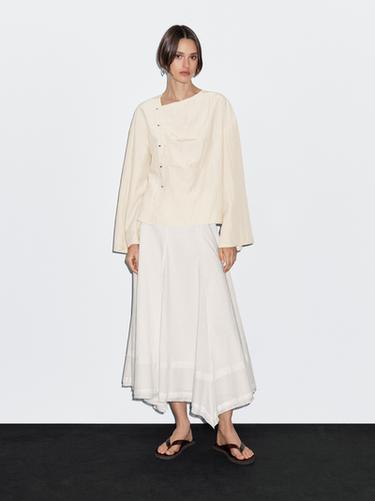Zara Long sleeve blouse with side button fastening - Ecru - Image 0