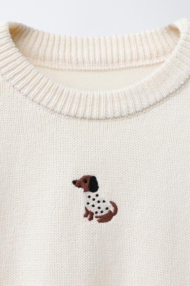 DOG EMBROIDERY KNIT JUMPER - Light beige by Zara - Image 2