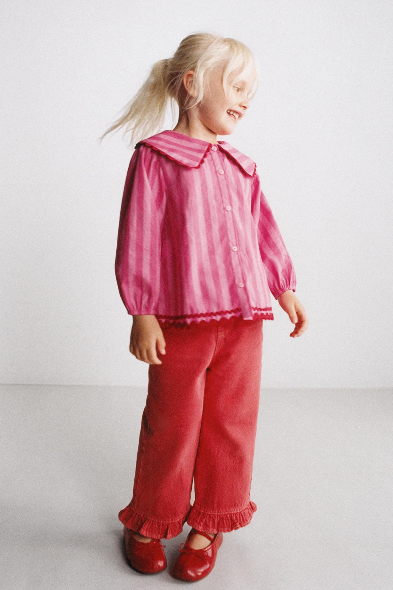 STRIPED SHIRT WITH RUCHING — Fuchsia